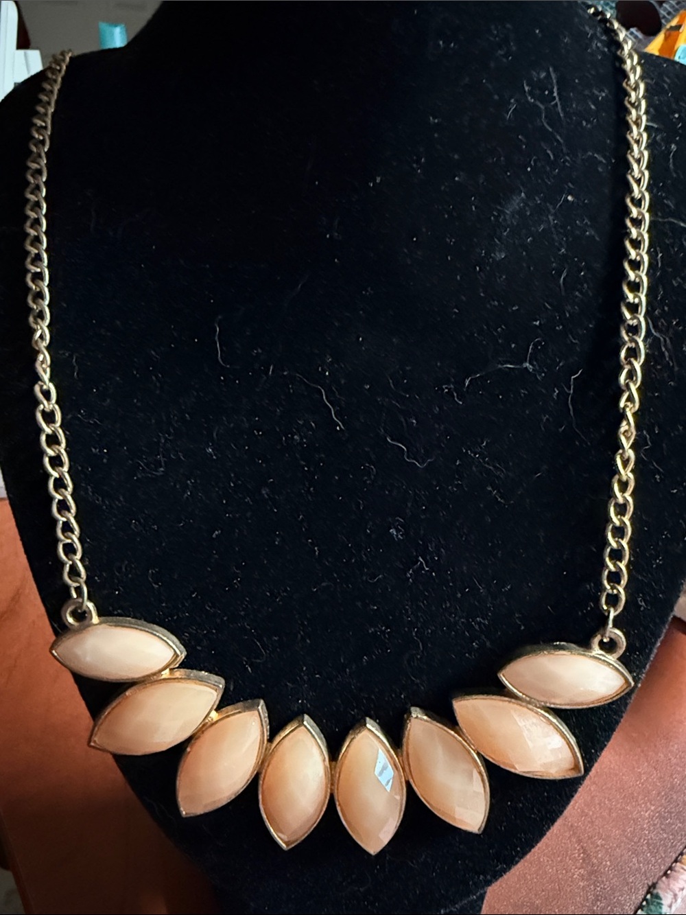 Gold Chain Necklace with Peach Marquise Stones